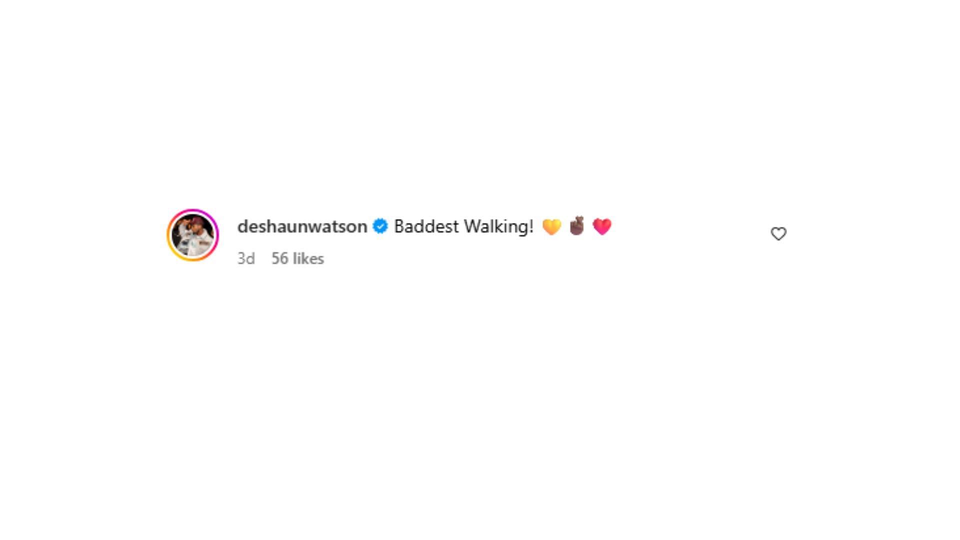 Watson commented on fiancee Jilly Anais' Instagram post. (Comment via Jilly Anais' Instagram)